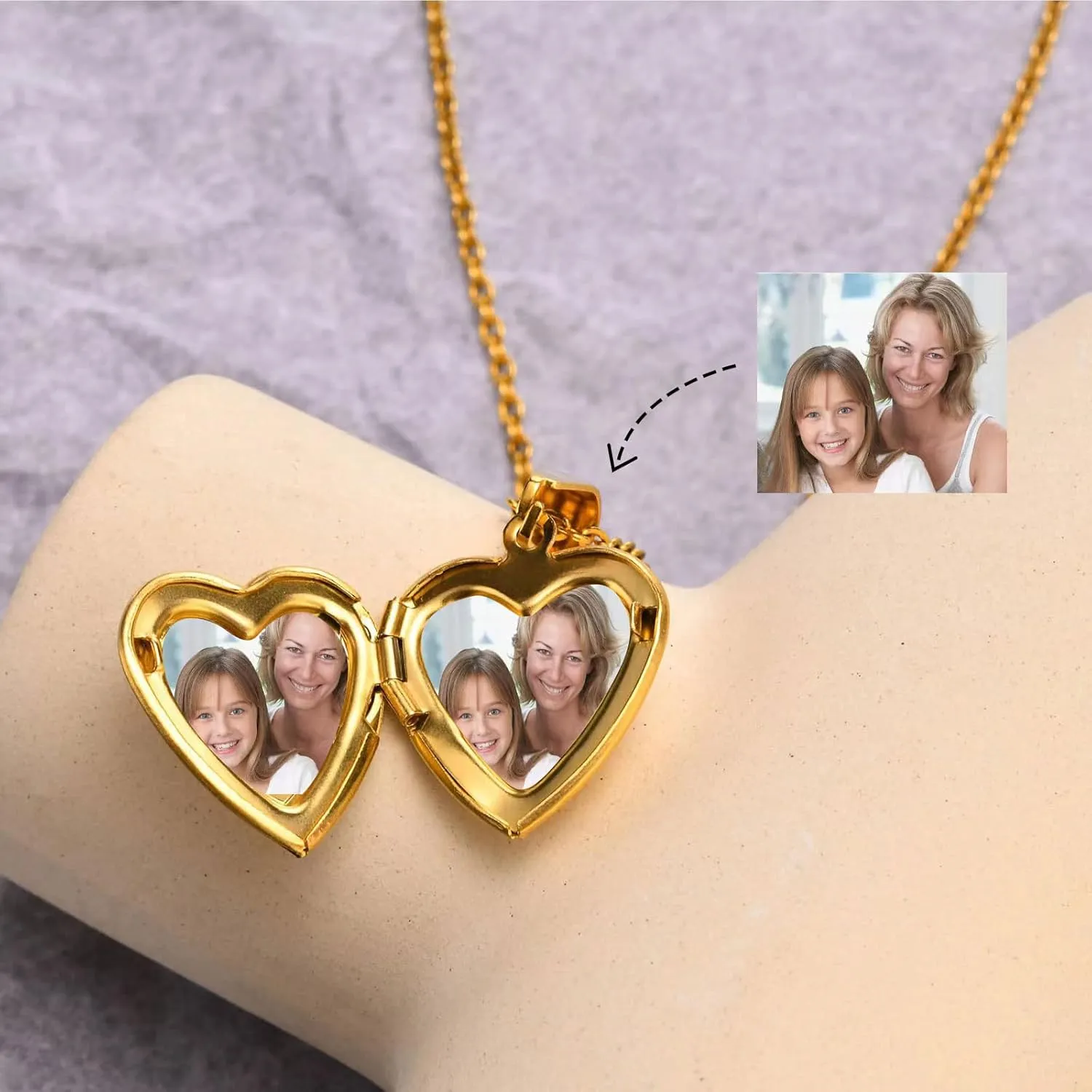 KunBead 20 inch Love Open Heart Photo Locket Necklace with Picture inside-Stainless Steel for Women