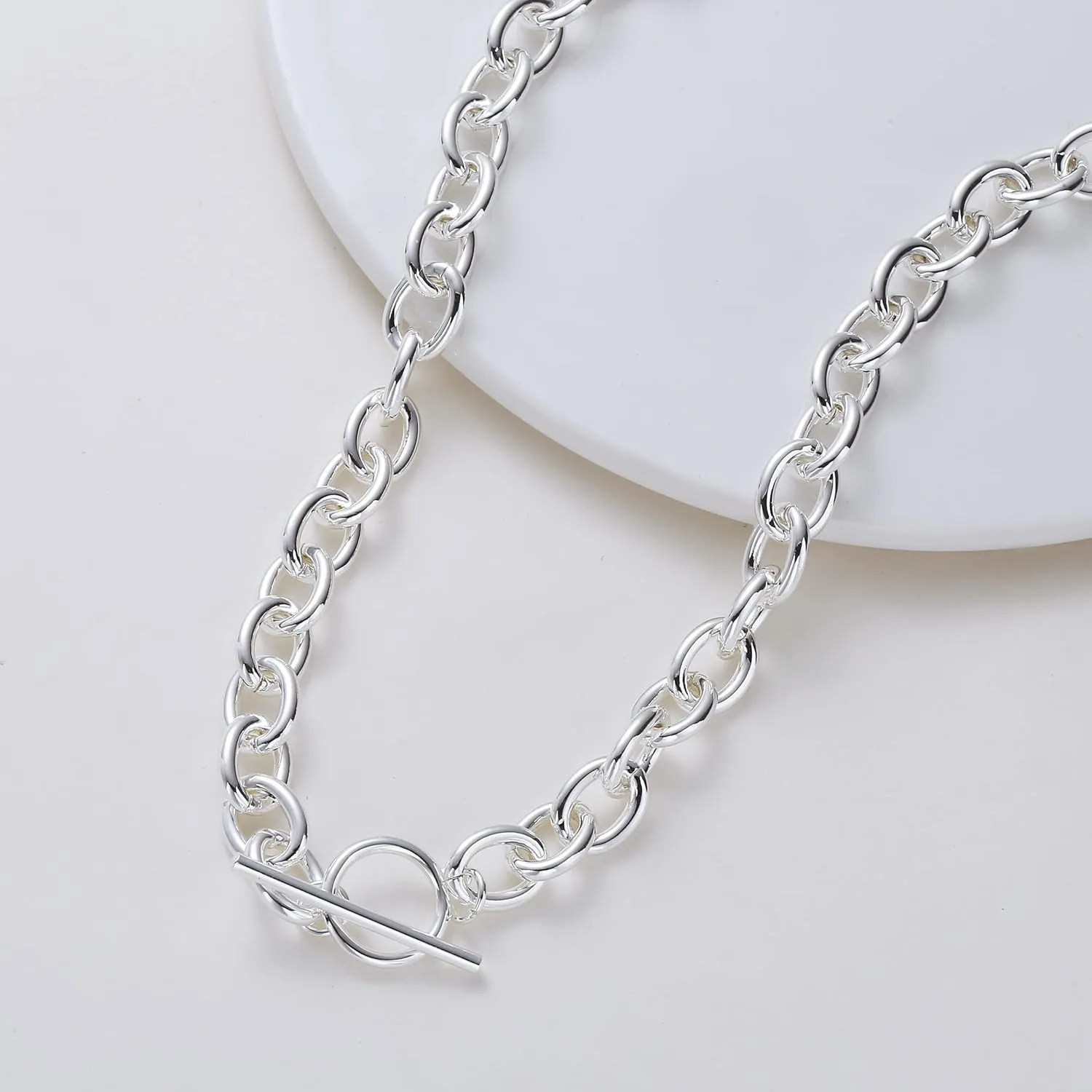 Kyerlyn Chunky Toggle Clasp Necklace for women, 18K Gold/Silver Plated Necklace Dainty Gold Toggle Chunky Pearl Simple Link Chain Necklace Vintage Fashion Jewelry