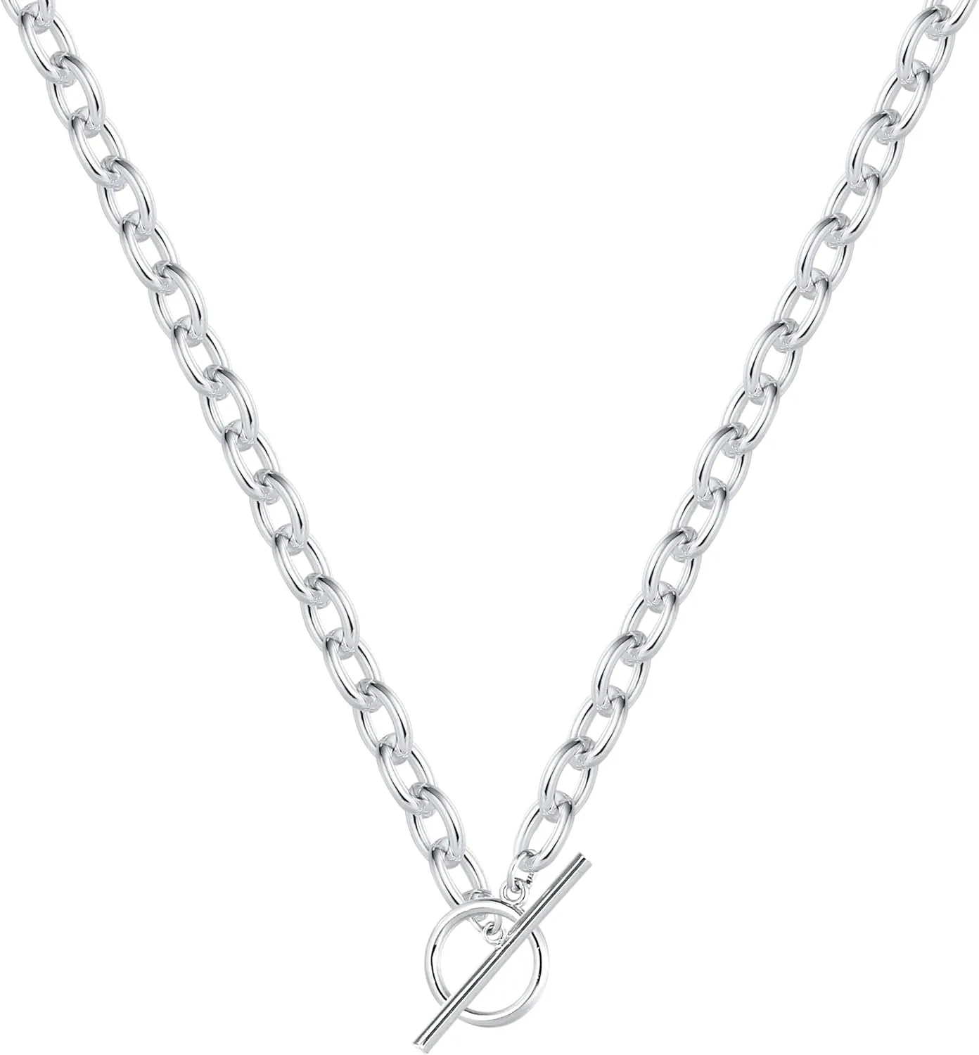 Kyerlyn Chunky Toggle Clasp Necklace for women, 18K Gold/Silver Plated Necklace Dainty Gold Toggle Chunky Pearl Simple Link Chain Necklace Vintage Fashion Jewelry