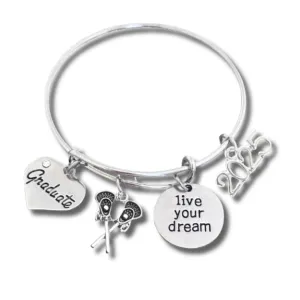 Lacrosse Graduation Bangle Bracelet - 2025 "Live Your Dream" Grad Bracelet for Girls, Graduation Gift for Graduates, Class of 2025