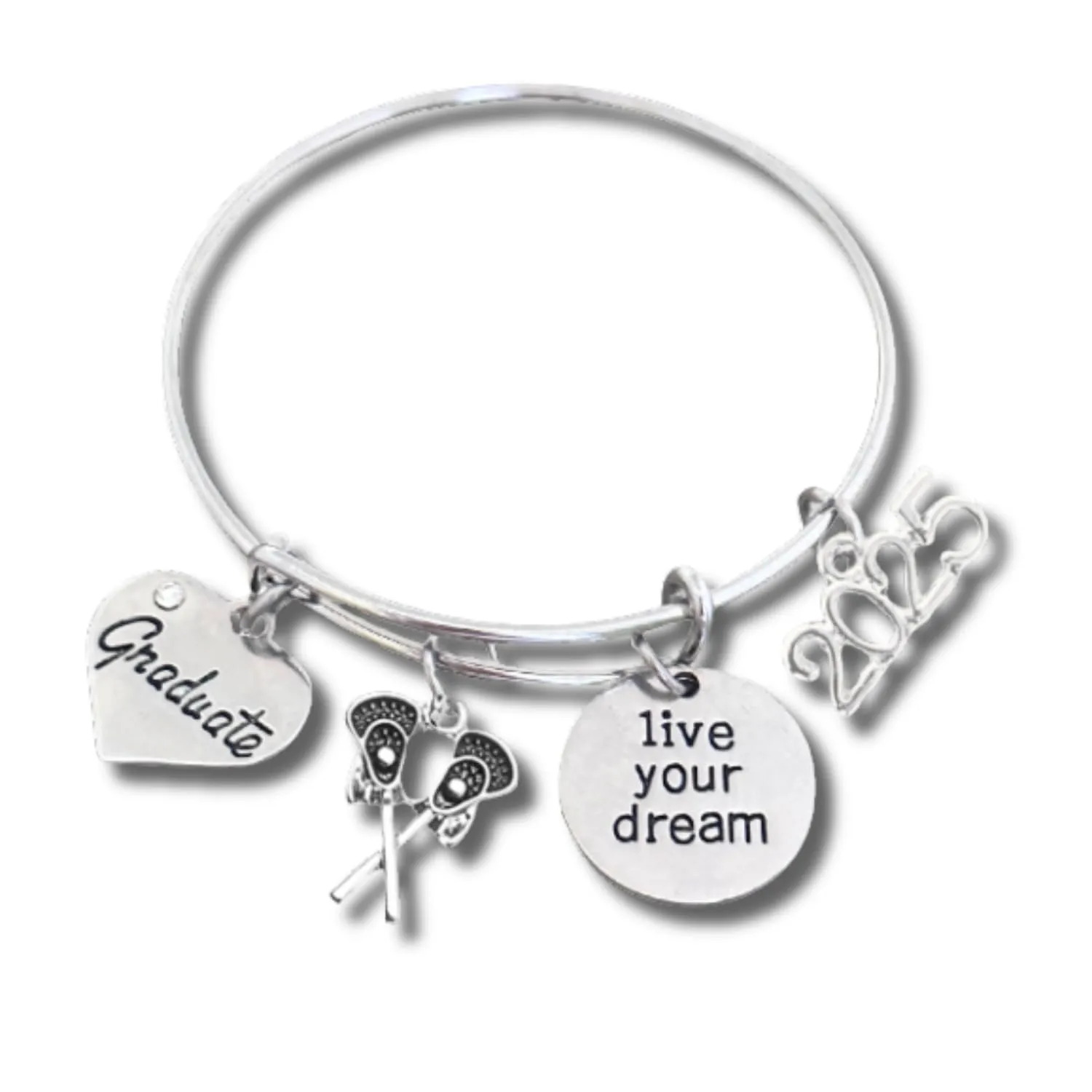 Lacrosse Graduation Bangle Bracelet - 2025 "Live Your Dream" Grad Bracelet for Girls, Graduation Gift for Graduates, Class of 2025