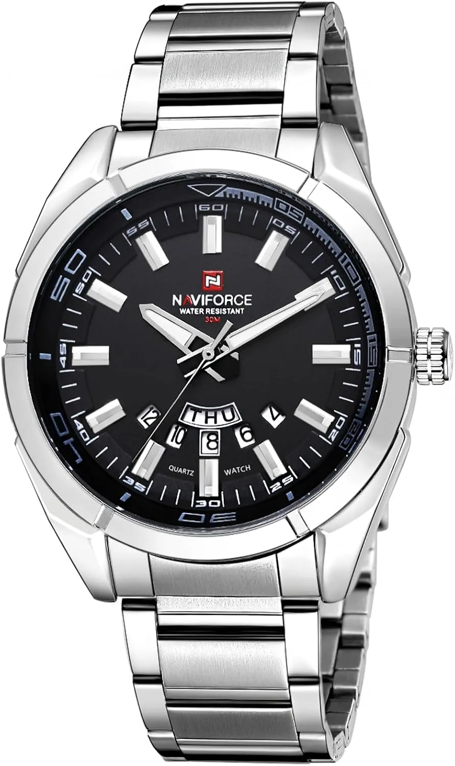 LAKEYLOYI Fashion Business Men Watches Outdoor Sport Waterproof Chronograph Analog Digital Quartz Watch for Men Silver Stainless Steel Wrist Watch, Auto Date