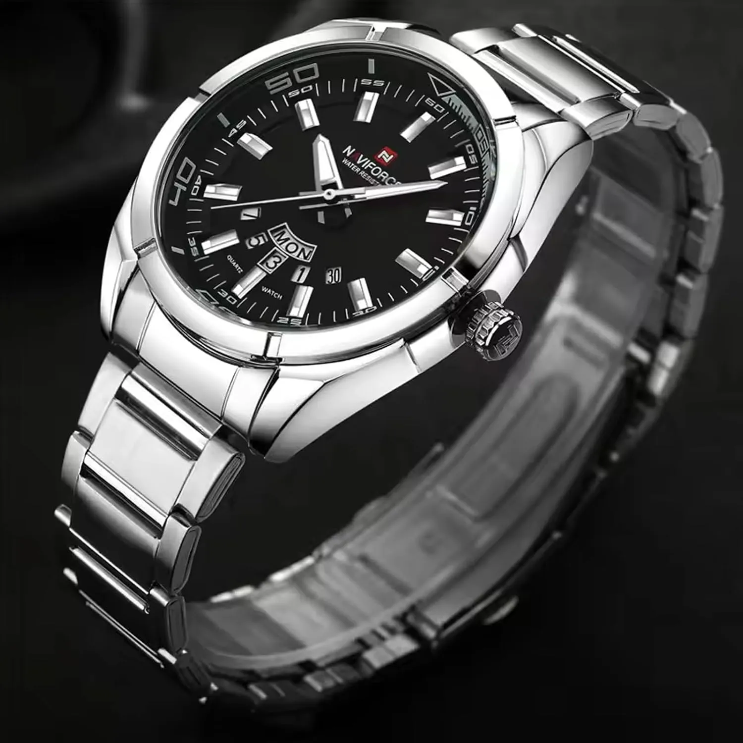 LAKEYLOYI Fashion Business Men Watches Outdoor Sport Waterproof Chronograph Analog Digital Quartz Watch for Men Silver Stainless Steel Wrist Watch, Auto Date