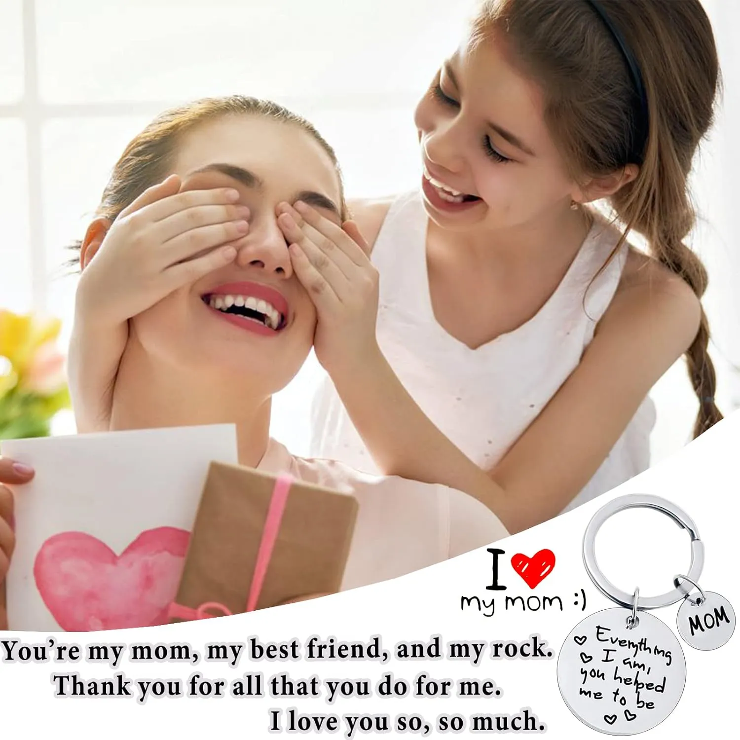 LanMa Mom Keychain Mothers Day Gifts from Daughter for Birthday Everything I Am You Helped Me to Be