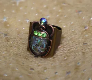 Large Adjustable Antiqued Gold Plated Ancient Egyptian Scarab Beetle Protection Statement Ring with Hand Painted Violet Accents Crystal Rhinestones Funky Bohemian Jewelry for Women Teen Girls
