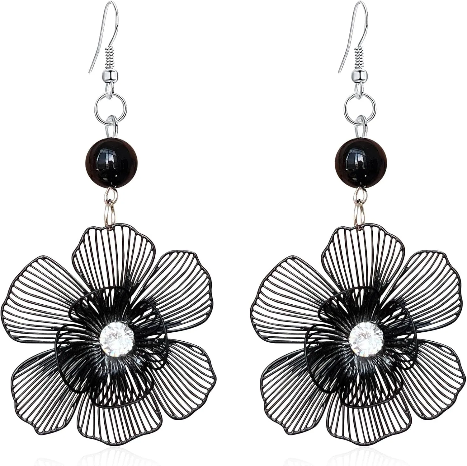 Large Double Flower Earrings for Women Boho Statement Flower Earrings Hollow Flower Pearl Jewelry Gift