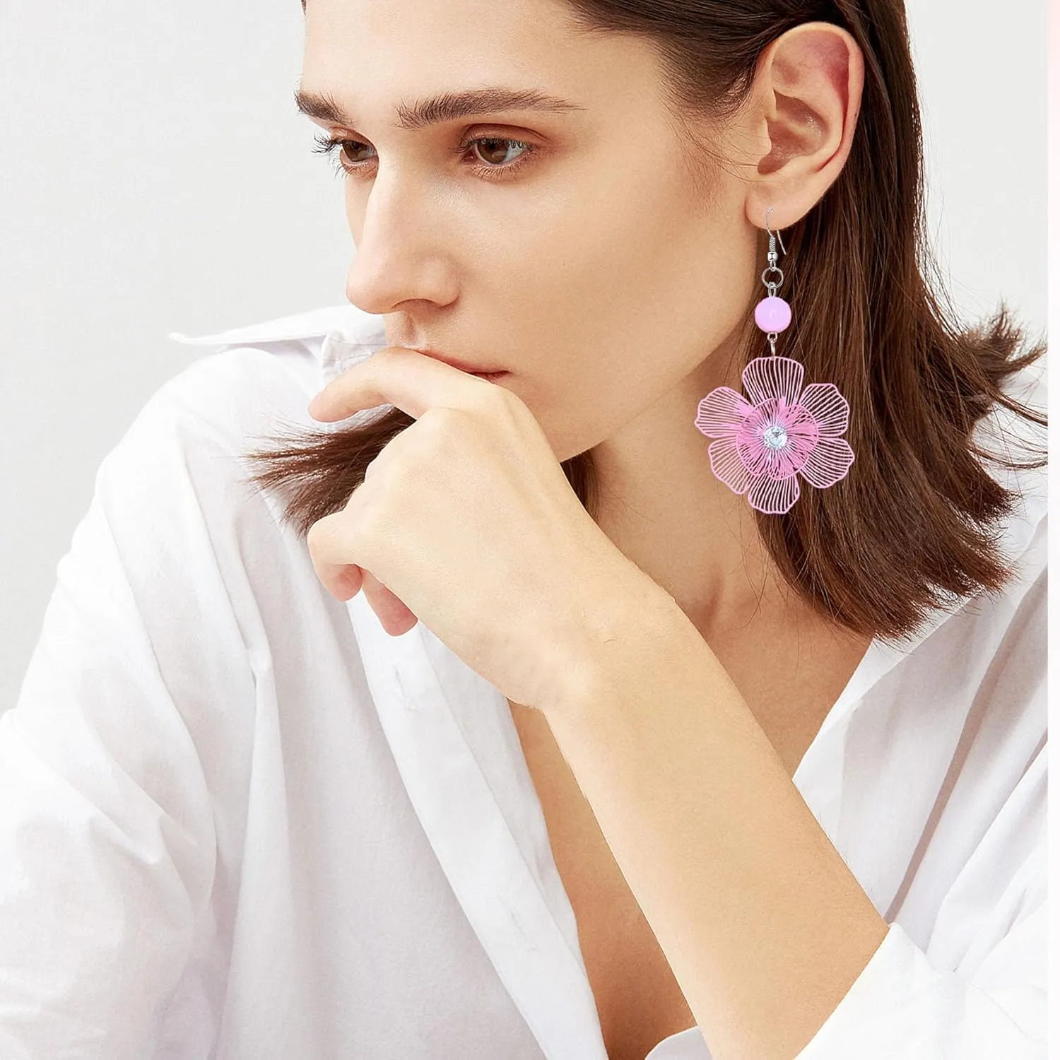 Large Double Flower Earrings for Women Boho Statement Flower Earrings Hollow Flower Pearl Jewelry Gift
