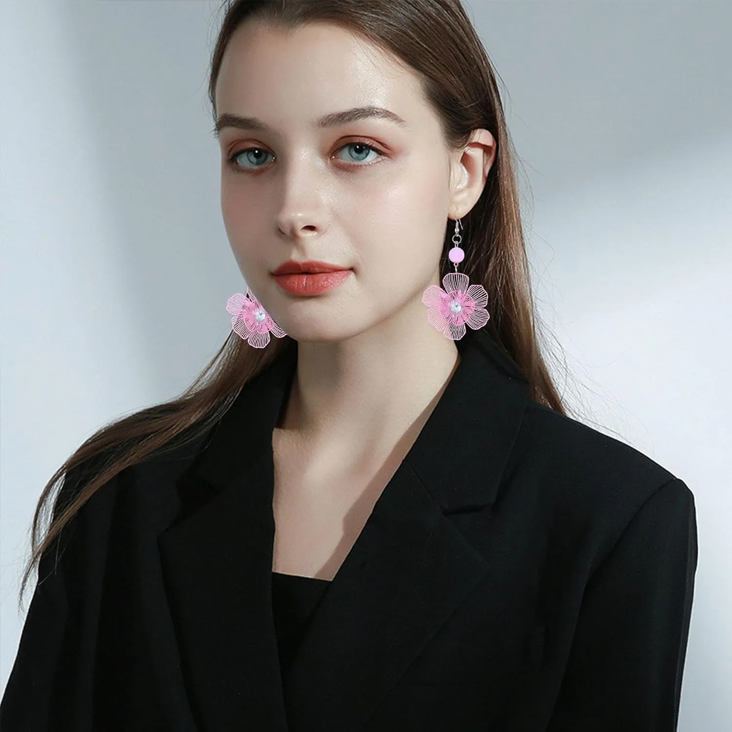 Large Double Flower Earrings for Women Boho Statement Flower Earrings Hollow Flower Pearl Jewelry Gift