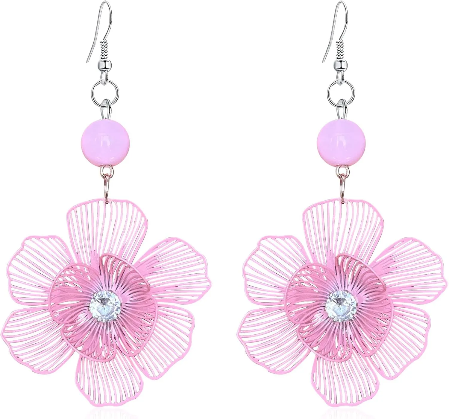 Large Double Flower Earrings for Women Boho Statement Flower Earrings Hollow Flower Pearl Jewelry Gift