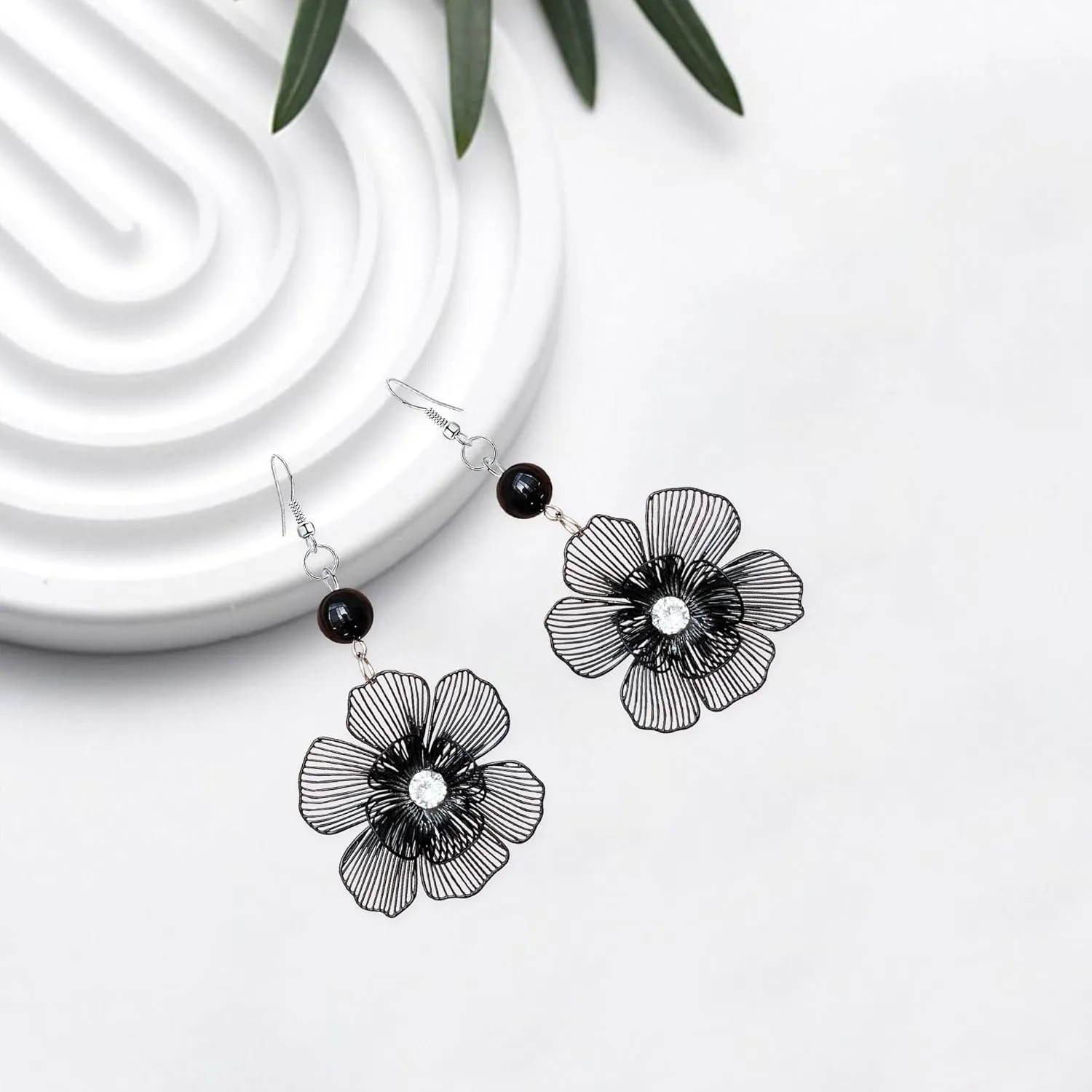 Large Double Flower Earrings for Women Boho Statement Flower Earrings Hollow Flower Pearl Jewelry Gift