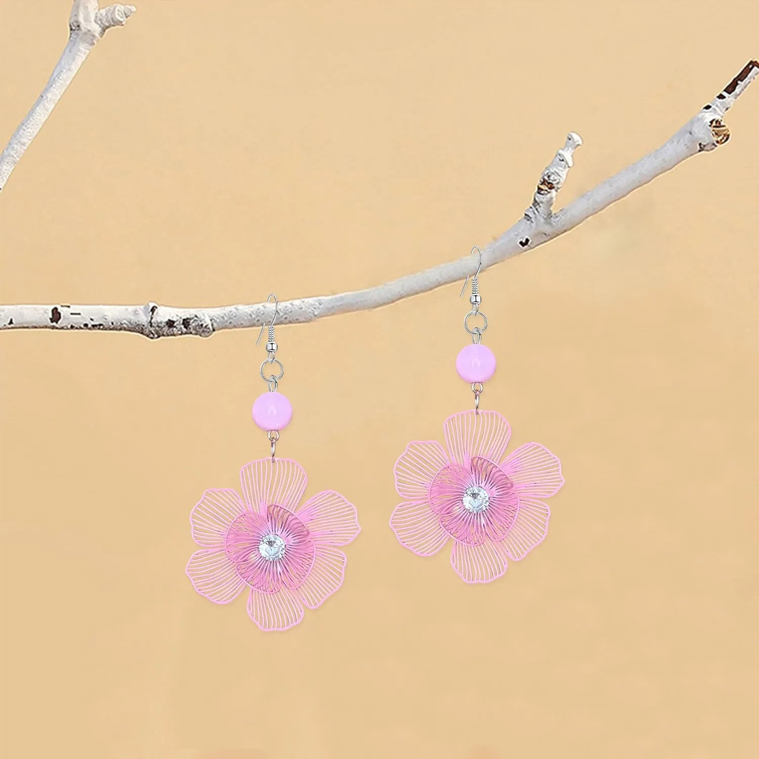 Large Double Flower Earrings for Women Boho Statement Flower Earrings Hollow Flower Pearl Jewelry Gift