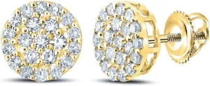 Large Round14k Yellow Gold Plated 925 Sterling Silver Hypoallergenic Men Women Hip Hop Circle Shape Iced 5A CZ Flower Cluster Screw Back Earrings Jewelry Gifts For Men Women