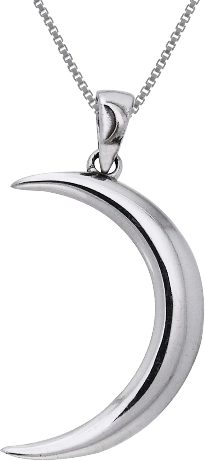 Large Waxing Crescent Moon Sterling SIlver Pendant Necklace