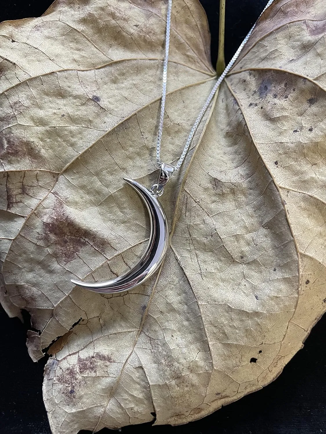 Large Waxing Crescent Moon Sterling SIlver Pendant Necklace