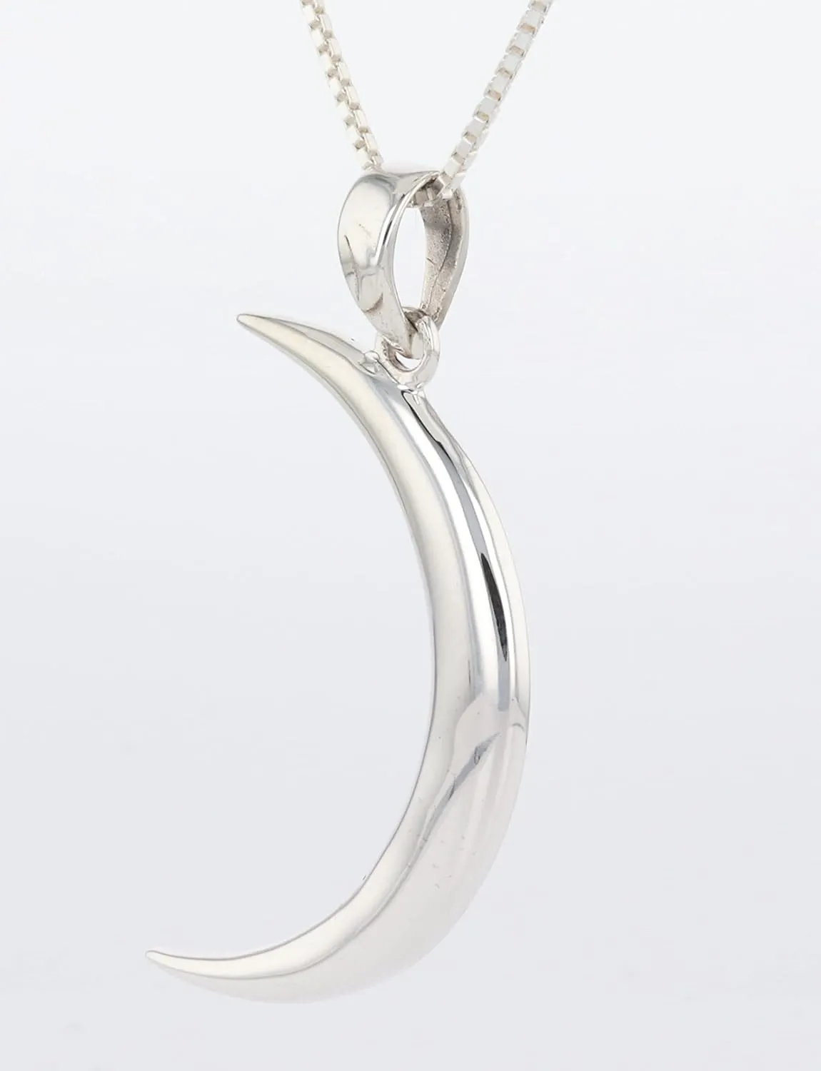 Large Waxing Crescent Moon Sterling SIlver Pendant Necklace