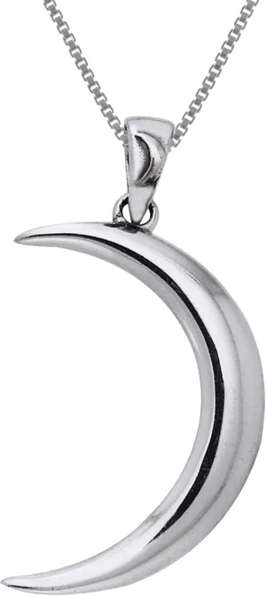 Large Waxing Crescent Moon Sterling SIlver Pendant Necklace