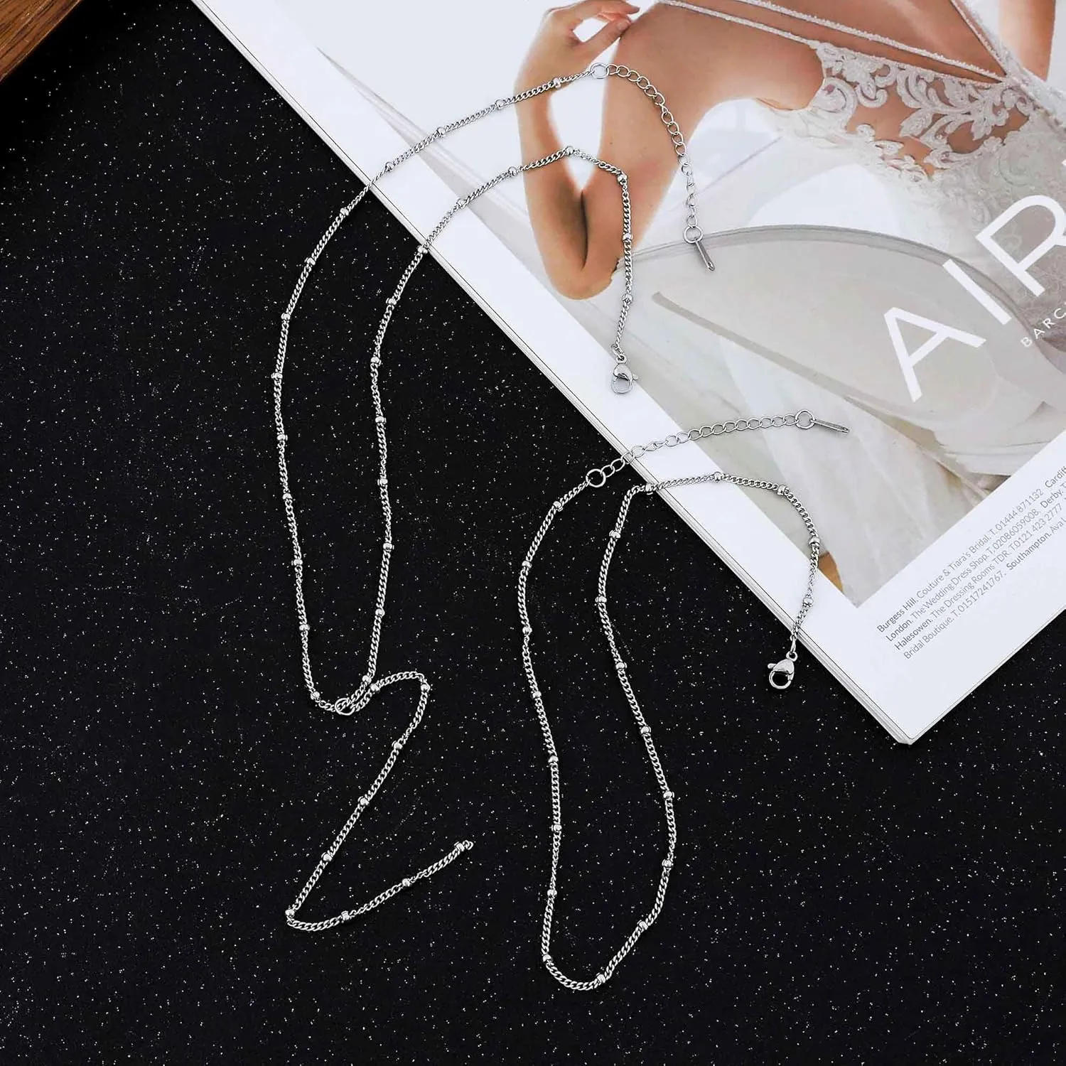 Lariat Silver Necklace for Women, Dainty Long Necklace Silver Y-Shaped Layered Beaded Chain Drop Necklaces for Women Trendy Simple Silver Jewelry for Women Gifts