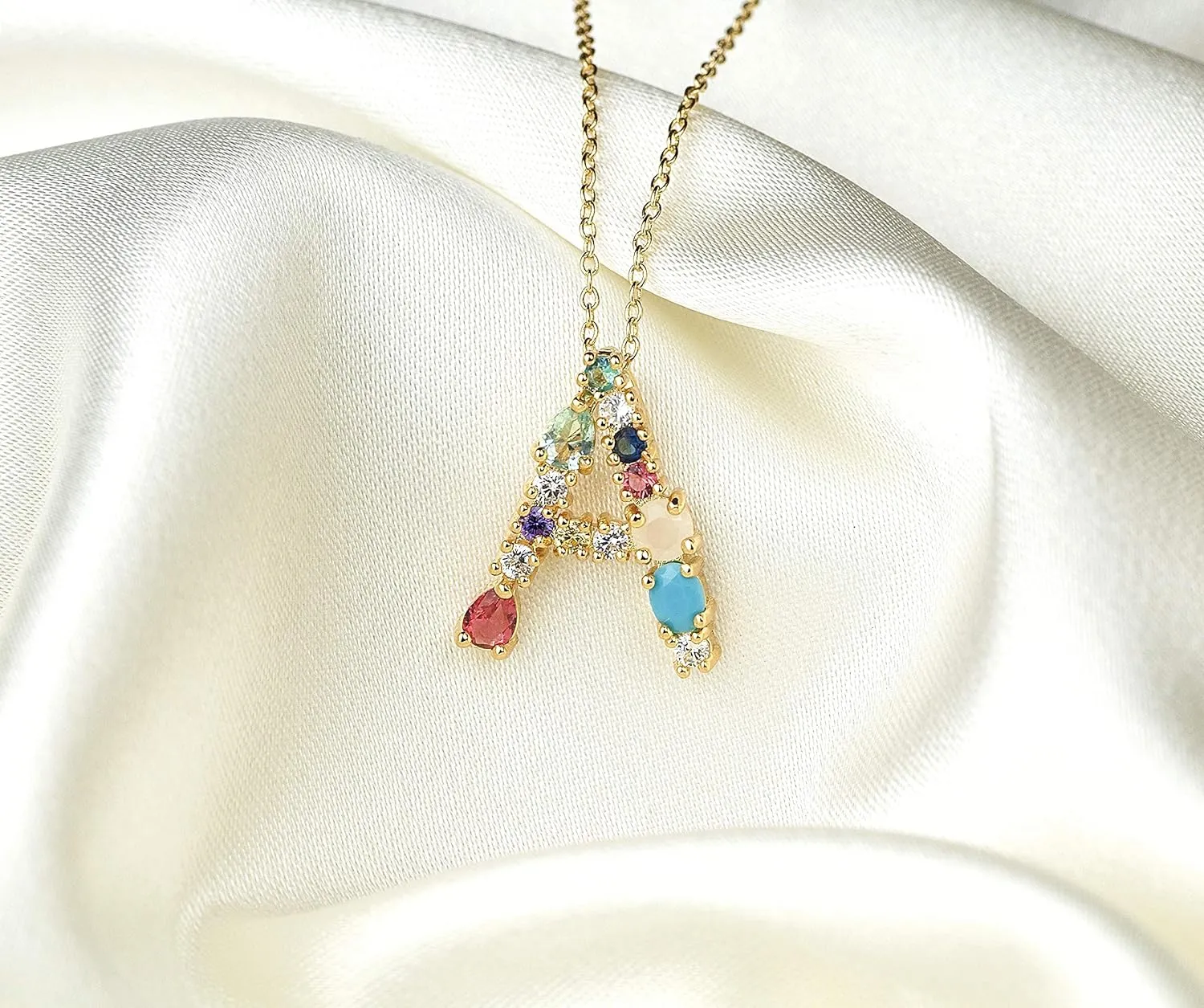LAVLA Cubic Zirconia Initial Necklace For Women | Dainty Initial Necklace | 18k Gold Plated Colorful Crystal Letter Necklace