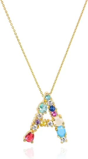 LAVLA Cubic Zirconia Initial Necklace For Women | Dainty Initial Necklace | 18k Gold Plated Colorful Crystal Letter Necklace