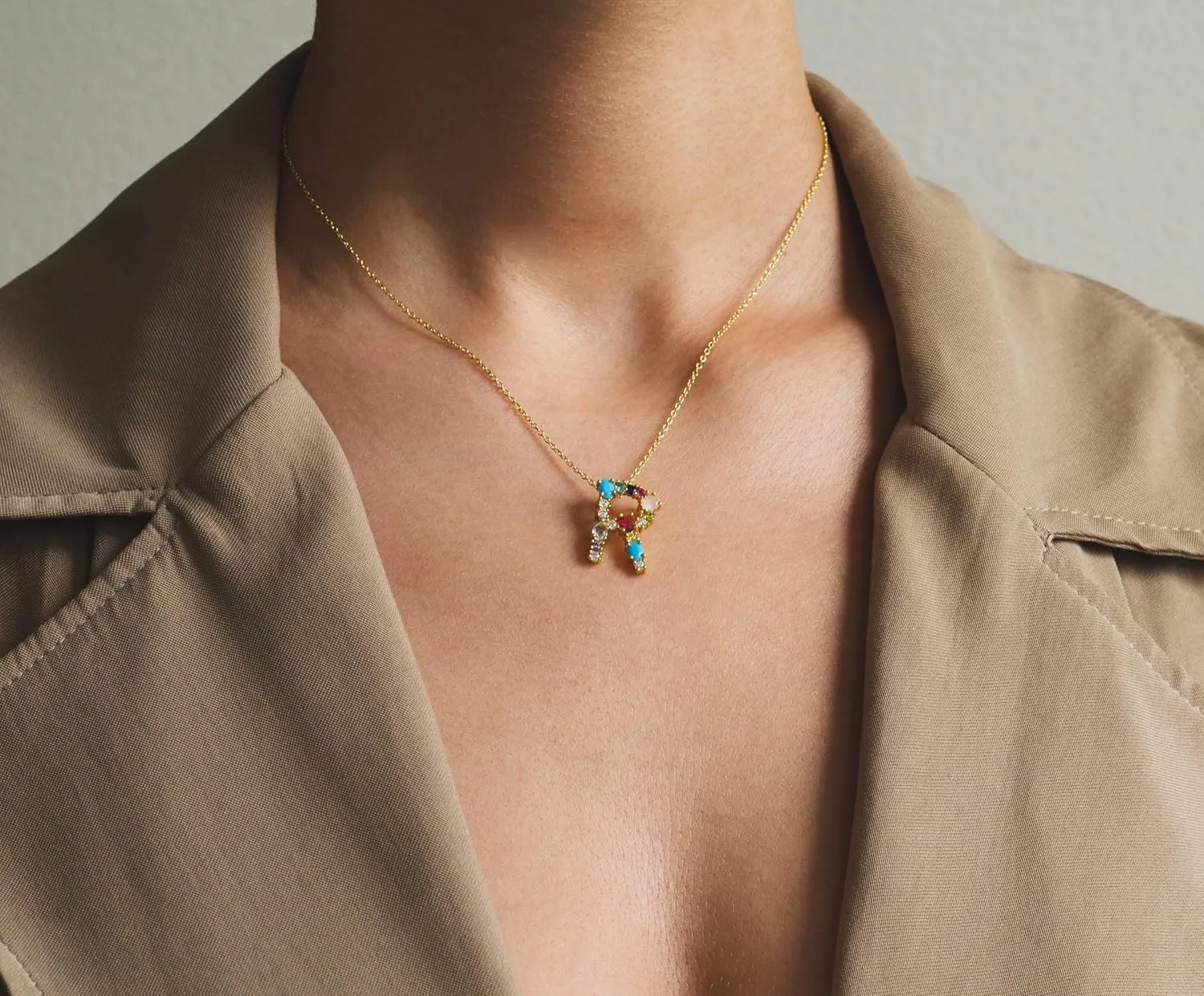LAVLA Cubic Zirconia Initial Necklace For Women | Dainty Initial Necklace | 18k Gold Plated Colorful Crystal Letter Necklace
