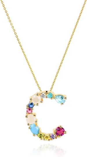 LAVLA Cubic Zirconia Initial Necklace For Women | Dainty Initial Necklace | 18k Gold Plated Colorful Crystal Letter Necklace