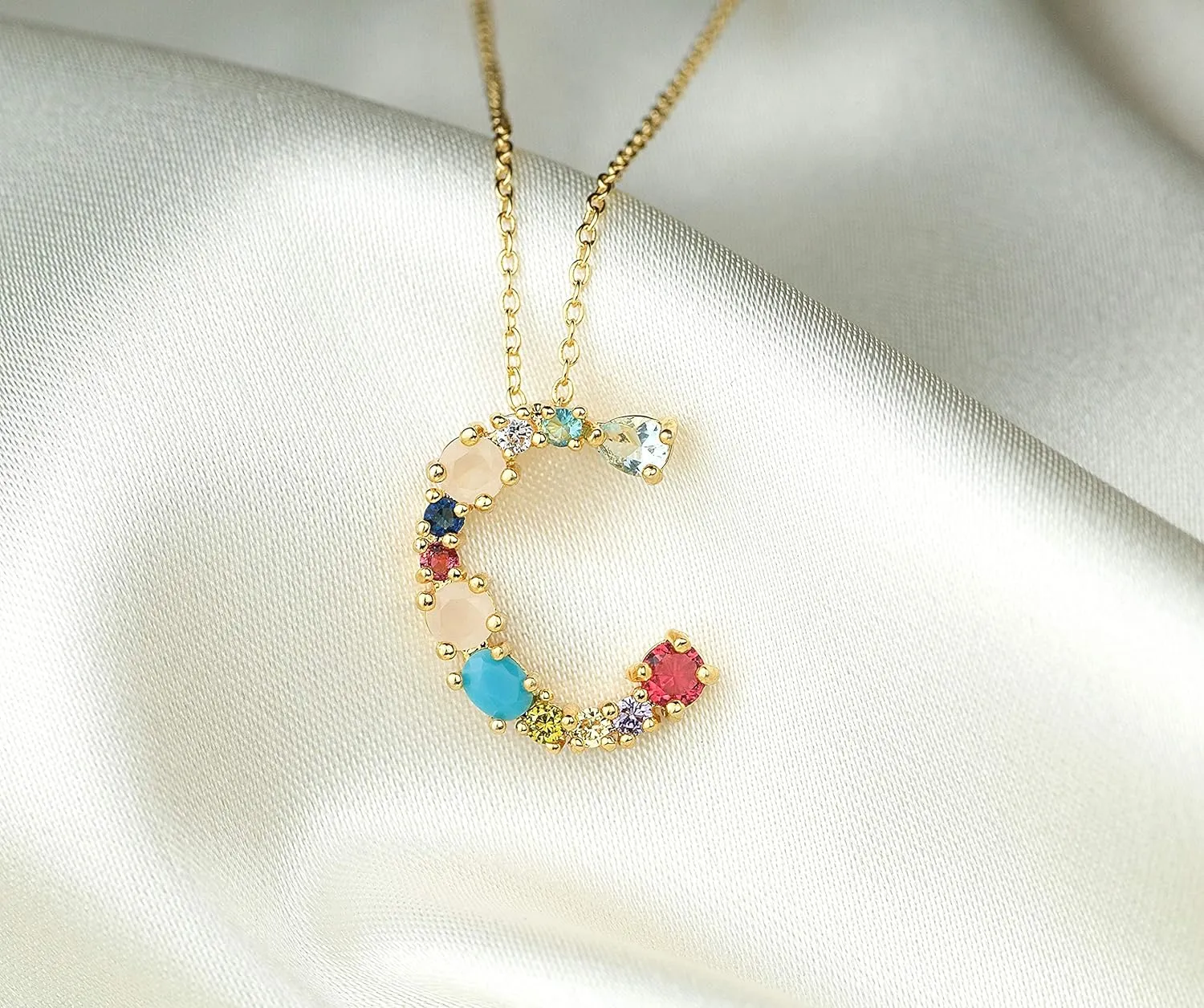 LAVLA Cubic Zirconia Initial Necklace For Women | Dainty Initial Necklace | 18k Gold Plated Colorful Crystal Letter Necklace