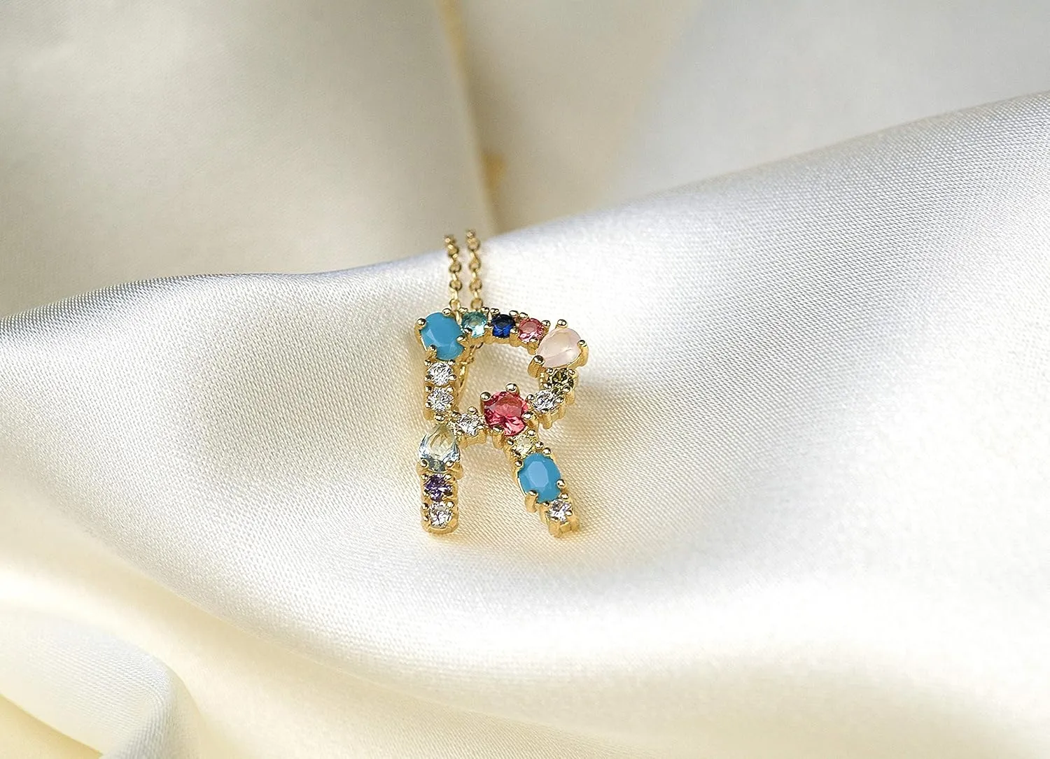 LAVLA Cubic Zirconia Initial Necklace For Women | Dainty Initial Necklace | 18k Gold Plated Colorful Crystal Letter Necklace