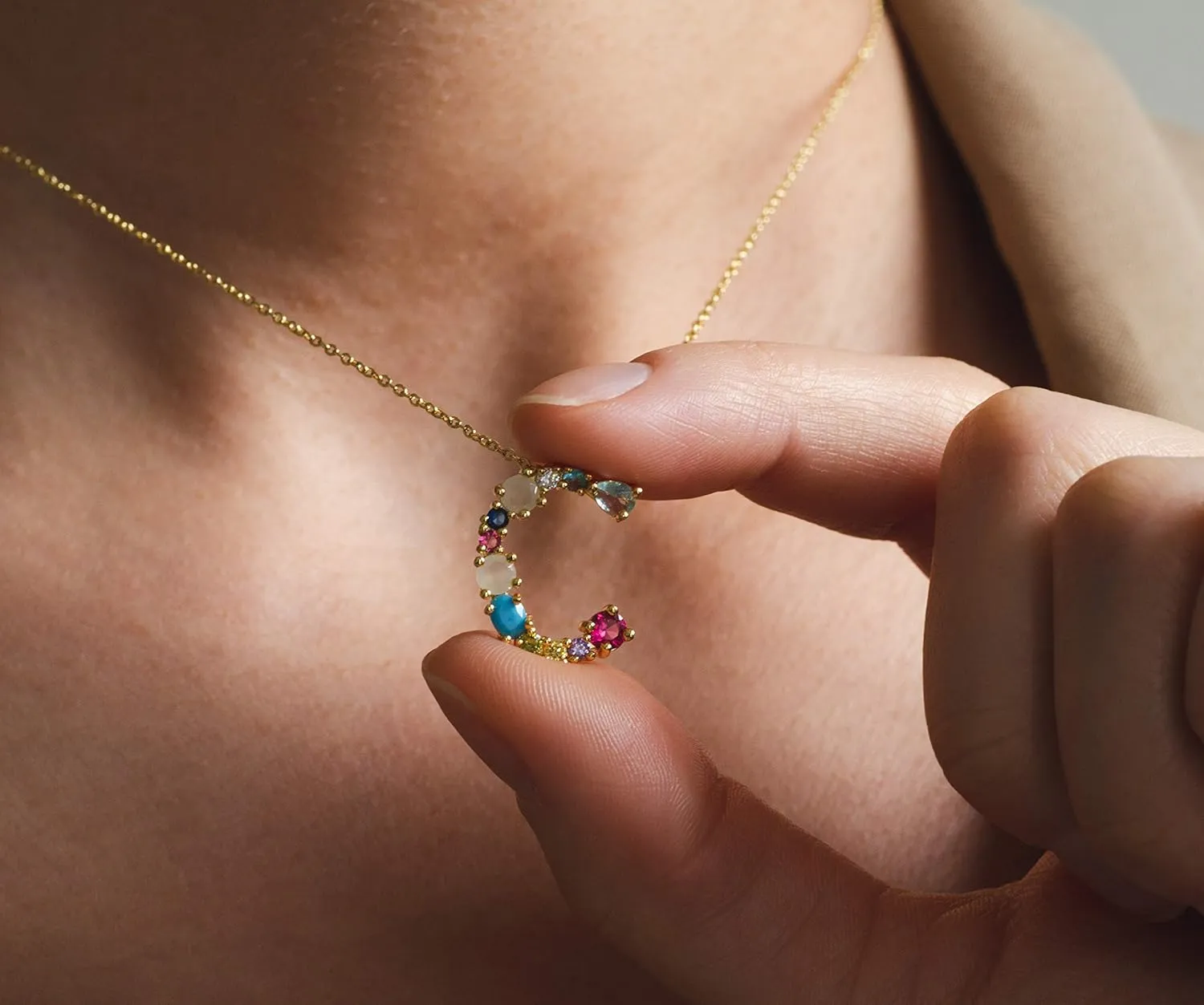 LAVLA Cubic Zirconia Initial Necklace For Women | Dainty Initial Necklace | 18k Gold Plated Colorful Crystal Letter Necklace