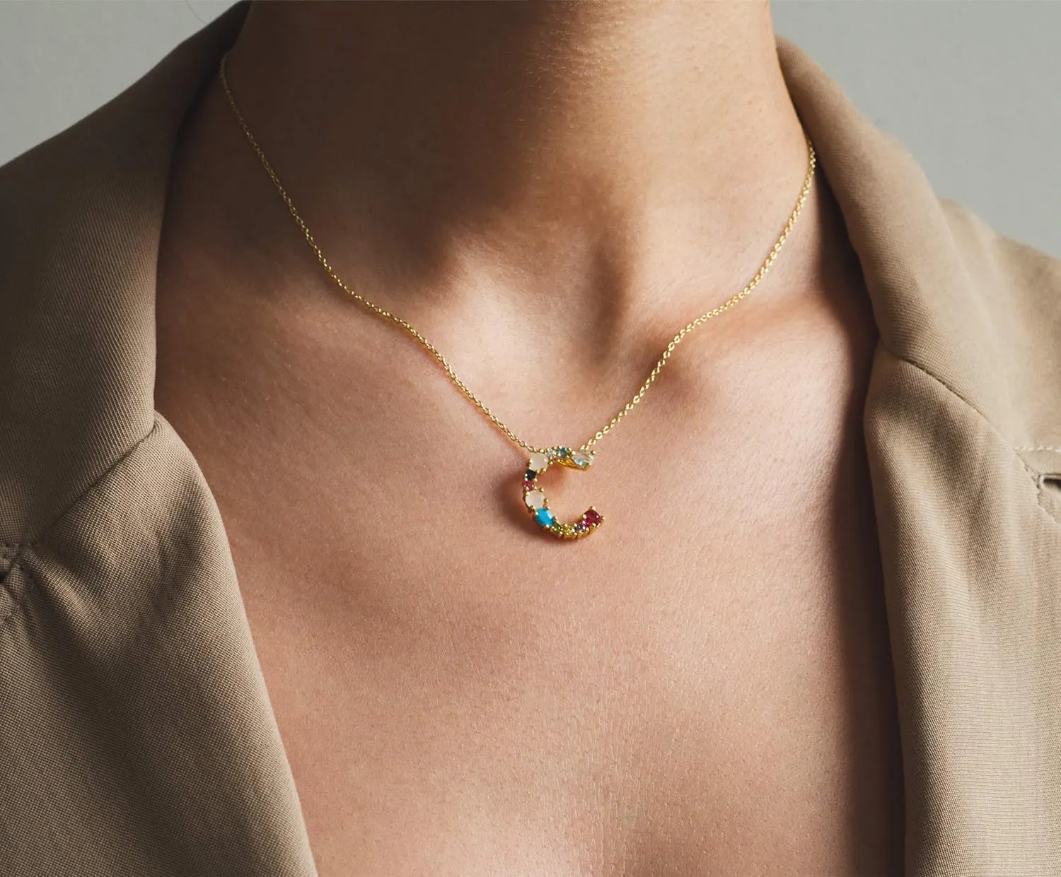 LAVLA Cubic Zirconia Initial Necklace For Women | Dainty Initial Necklace | 18k Gold Plated Colorful Crystal Letter Necklace