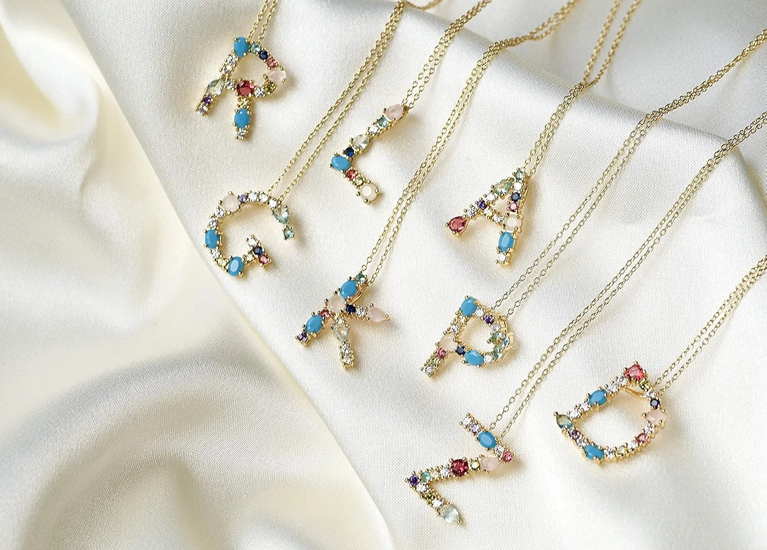 LAVLA Cubic Zirconia Initial Necklace For Women | Dainty Initial Necklace | 18k Gold Plated Colorful Crystal Letter Necklace