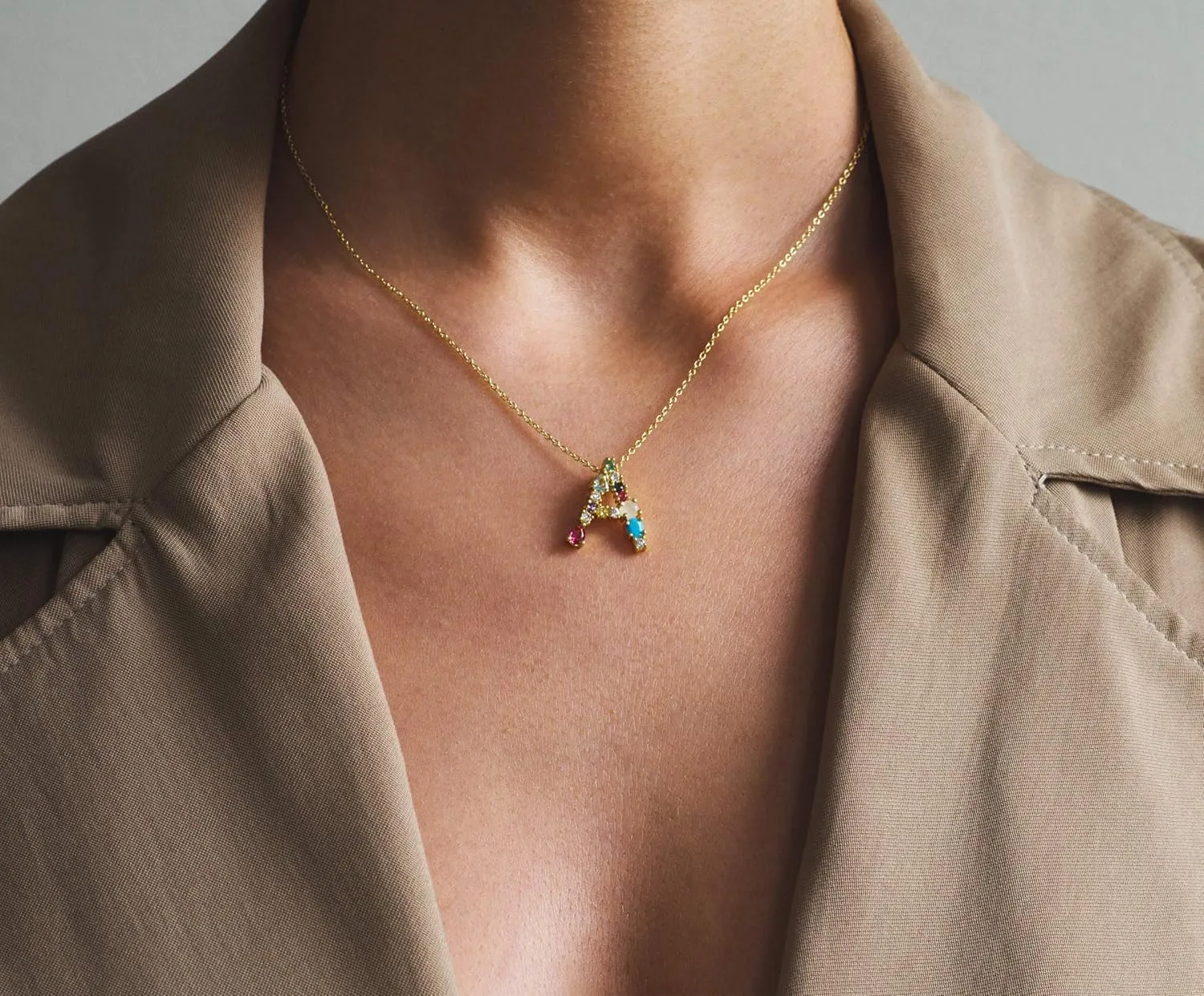 LAVLA Cubic Zirconia Initial Necklace For Women | Dainty Initial Necklace | 18k Gold Plated Colorful Crystal Letter Necklace
