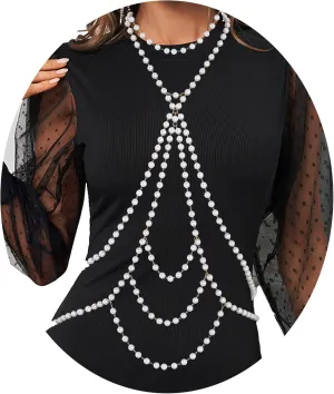 Layered Body Chains Boho Pearl Bra Body Chain Gold Metal Chain Adjustable Body Accessories Jewelry Chain for Women and Girl