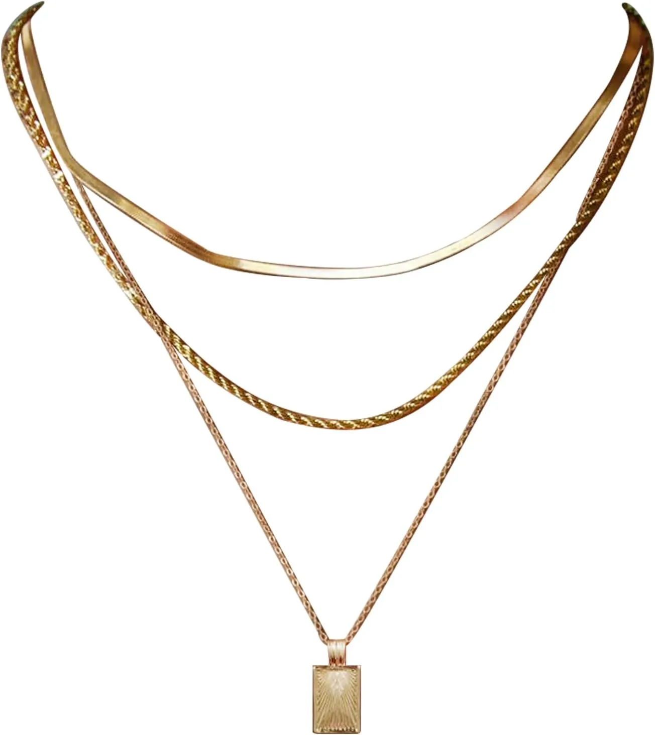 Layered Dainty Necklaces for Women 14k Gold Chain Trendy Simple Layering Stacked mahjong tile Pendant Chain Necklace Set Jewelry Set Gifts