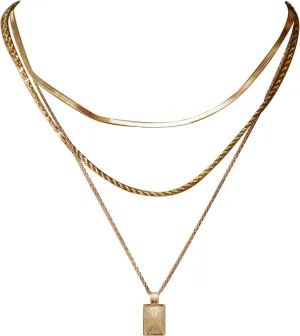 Layered Dainty Necklaces for Women 14k Gold Chain Trendy Simple Layering Stacked mahjong tile Pendant Chain Necklace Set Jewelry Set Gifts