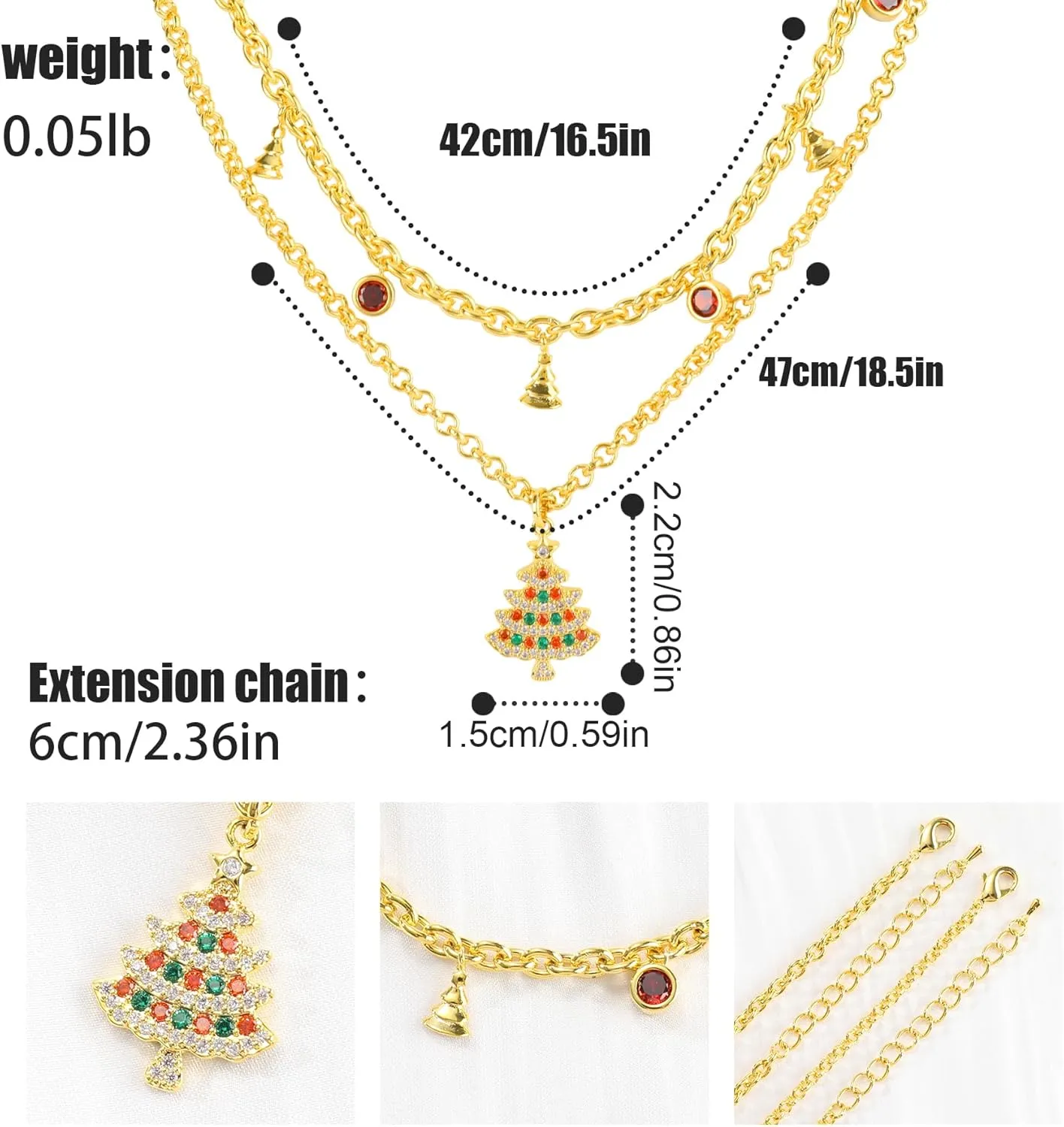 Layered Gold Christmas Tree Reindeer Pendant Necklace for Women 14K Gold Plated Deer Antler Elk Head Choker Necklace with Colorful Round Cubic Zirconia Charm Adjustable Xmas Tree Party Jewelry Gift