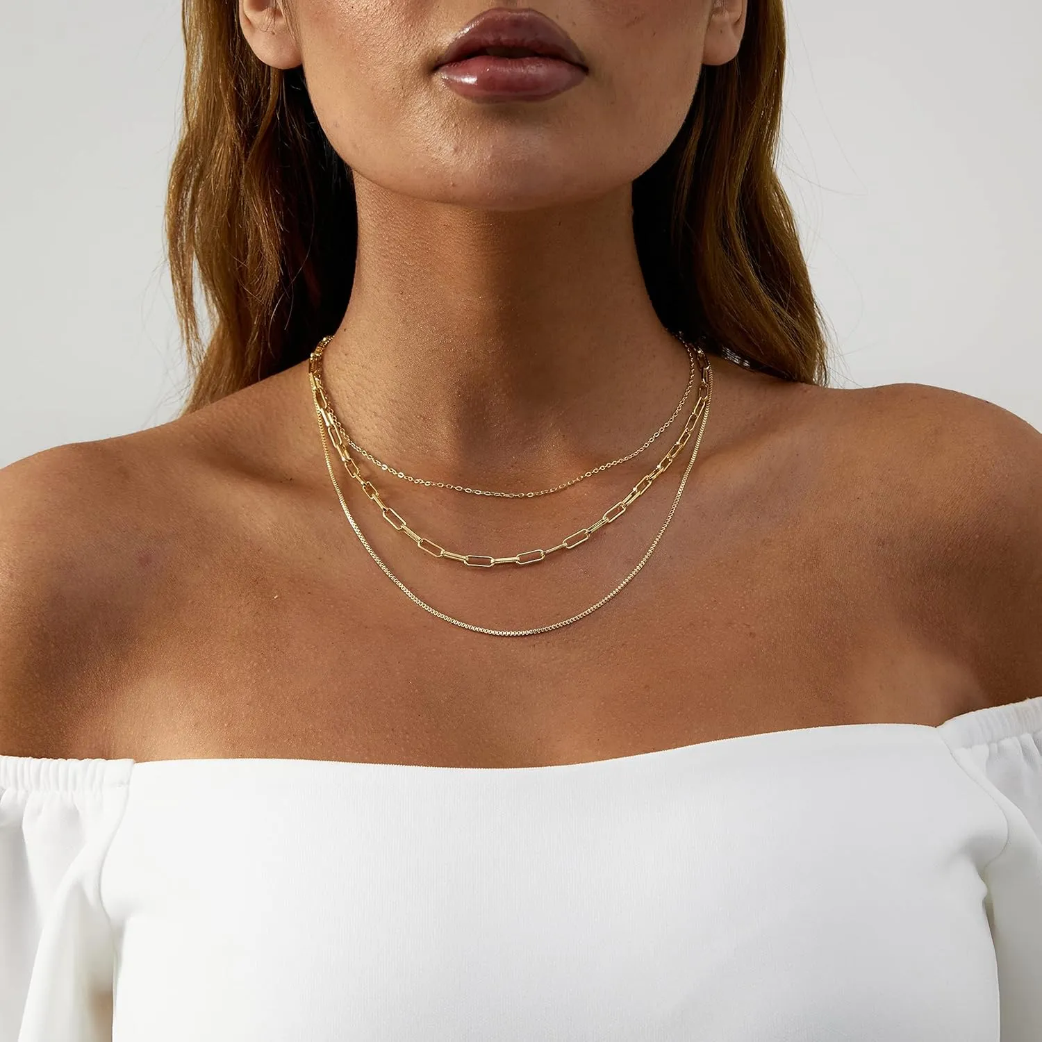 Layered Necklace for Women 14K Gold Silver Plated Dainty Choker Necklace Set Hammered Disc Coin Pearl Bar Pendant Simple Long Layering Chain Necklaces Trendy Jewelry Gifts for Women