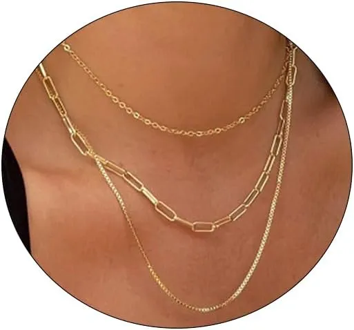 Layered Necklace for Women 14K Gold Silver Plated Dainty Choker Necklace Set Hammered Disc Coin Pearl Bar Pendant Simple Long Layering Chain Necklaces Trendy Jewelry Gifts for Women