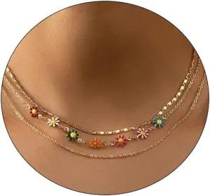 Layered Necklace for Women 14K Gold Silver Plated Dainty Choker Necklace Set Hammered Disc Coin Pearl Bar Pendant Simple Long Layering Chain Necklaces Trendy Jewelry Gifts for Women