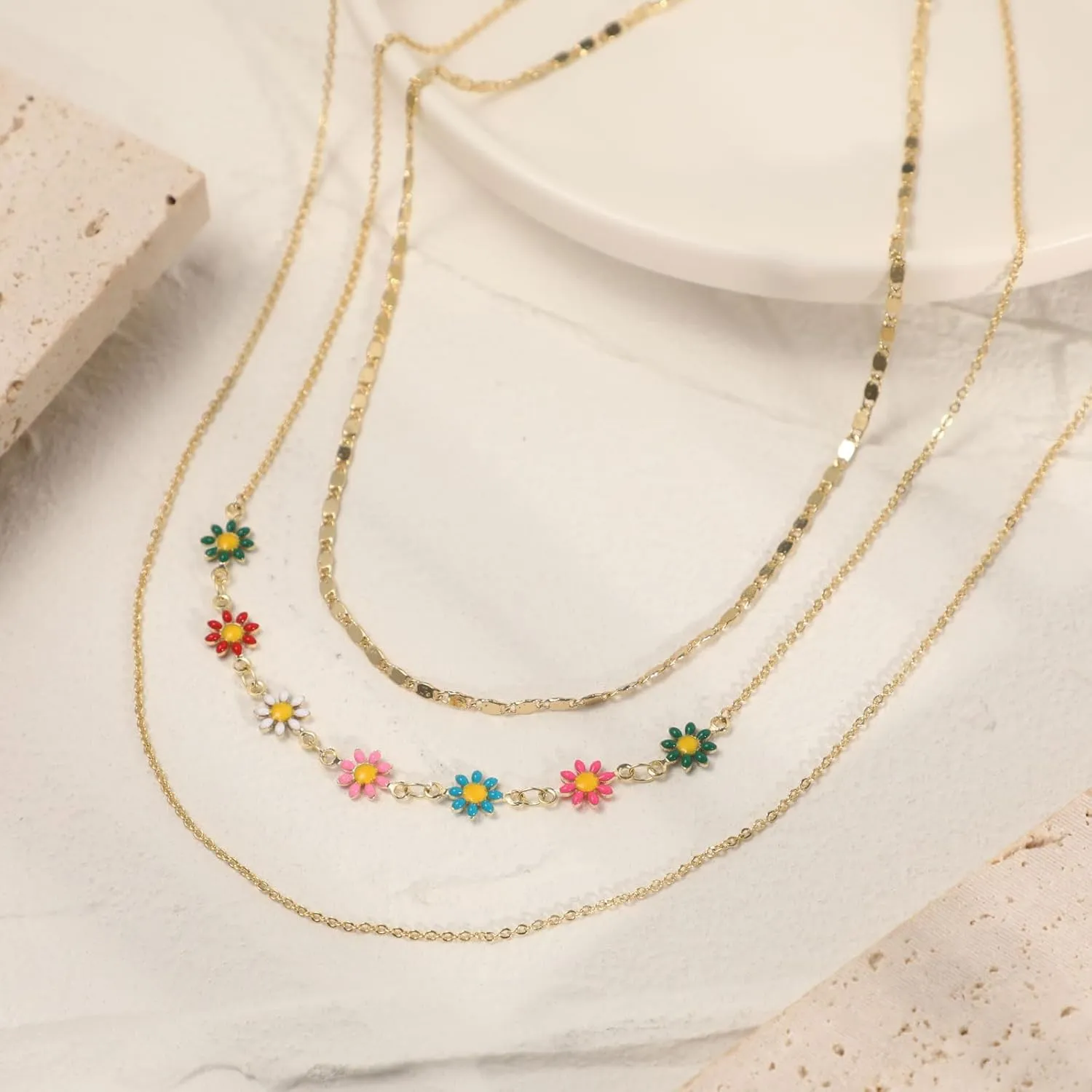 Layered Necklace for Women 14K Gold Silver Plated Dainty Choker Necklace Set Hammered Disc Coin Pearl Bar Pendant Simple Long Layering Chain Necklaces Trendy Jewelry Gifts for Women