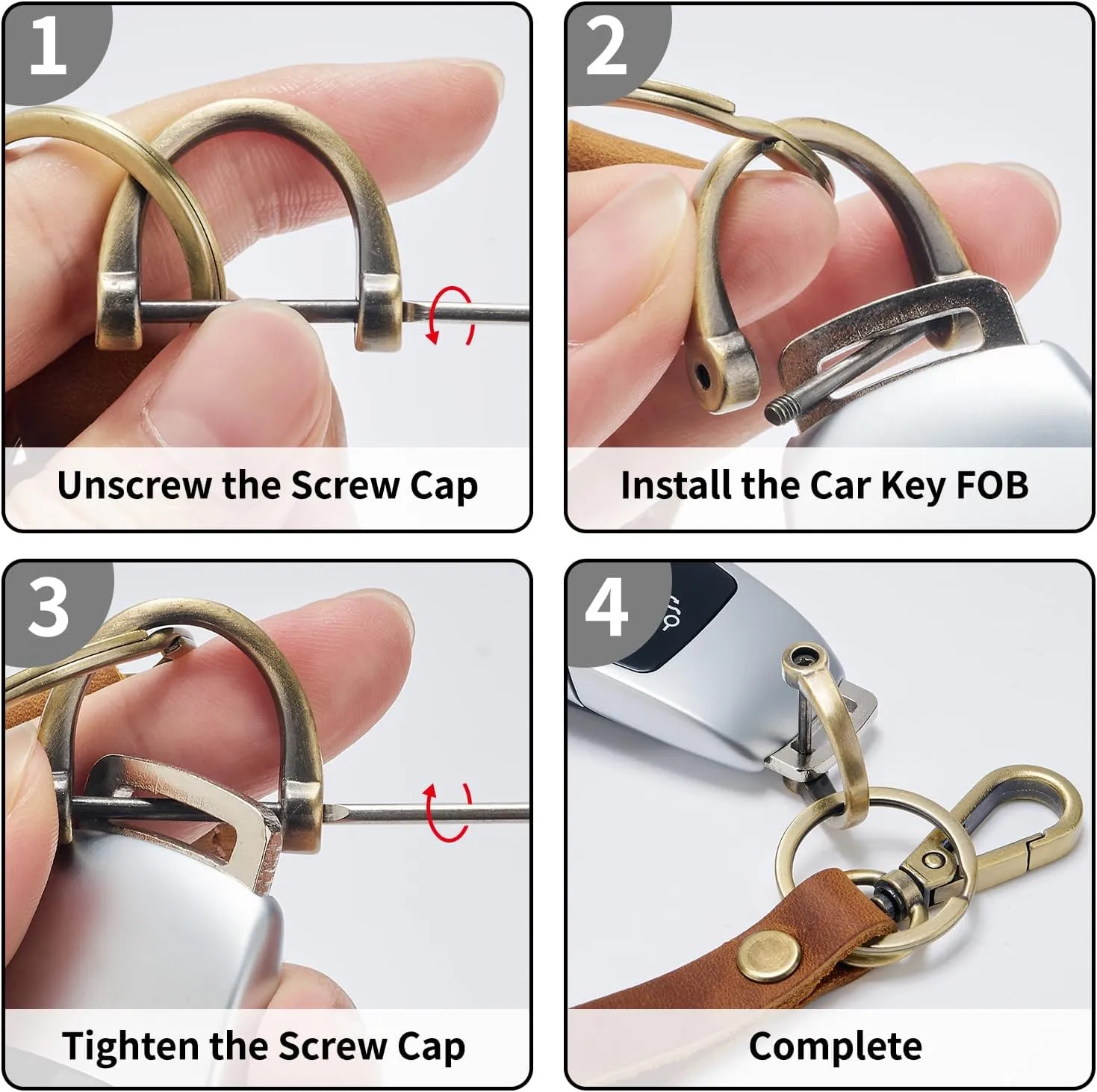Leather Car Keychain Holder for Men and Women,Universal Keys Fob Key chains Accessories with Carabiner Clip