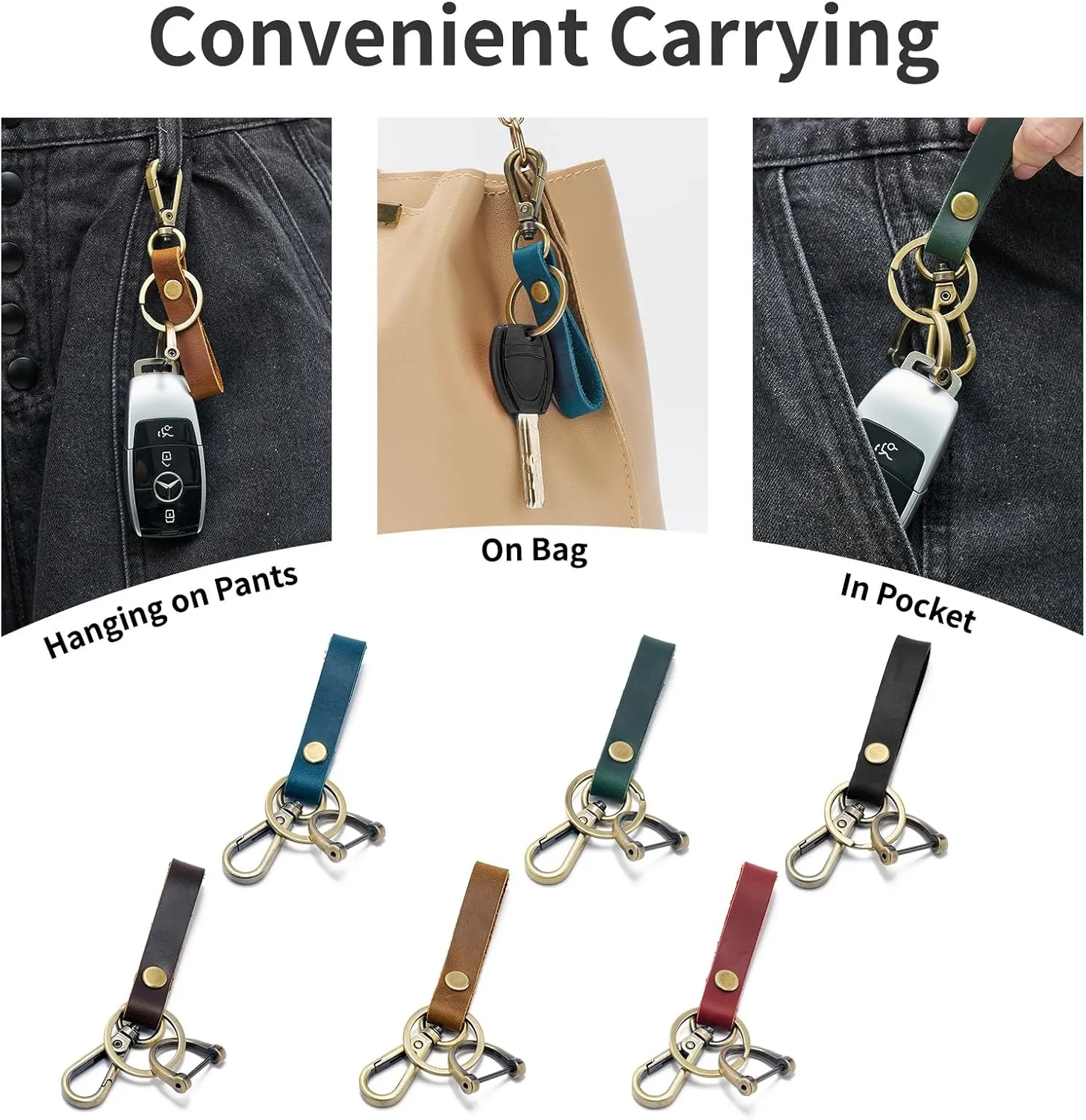 Leather Car Keychain Holder for Men and Women,Universal Keys Fob Key chains Accessories with Carabiner Clip