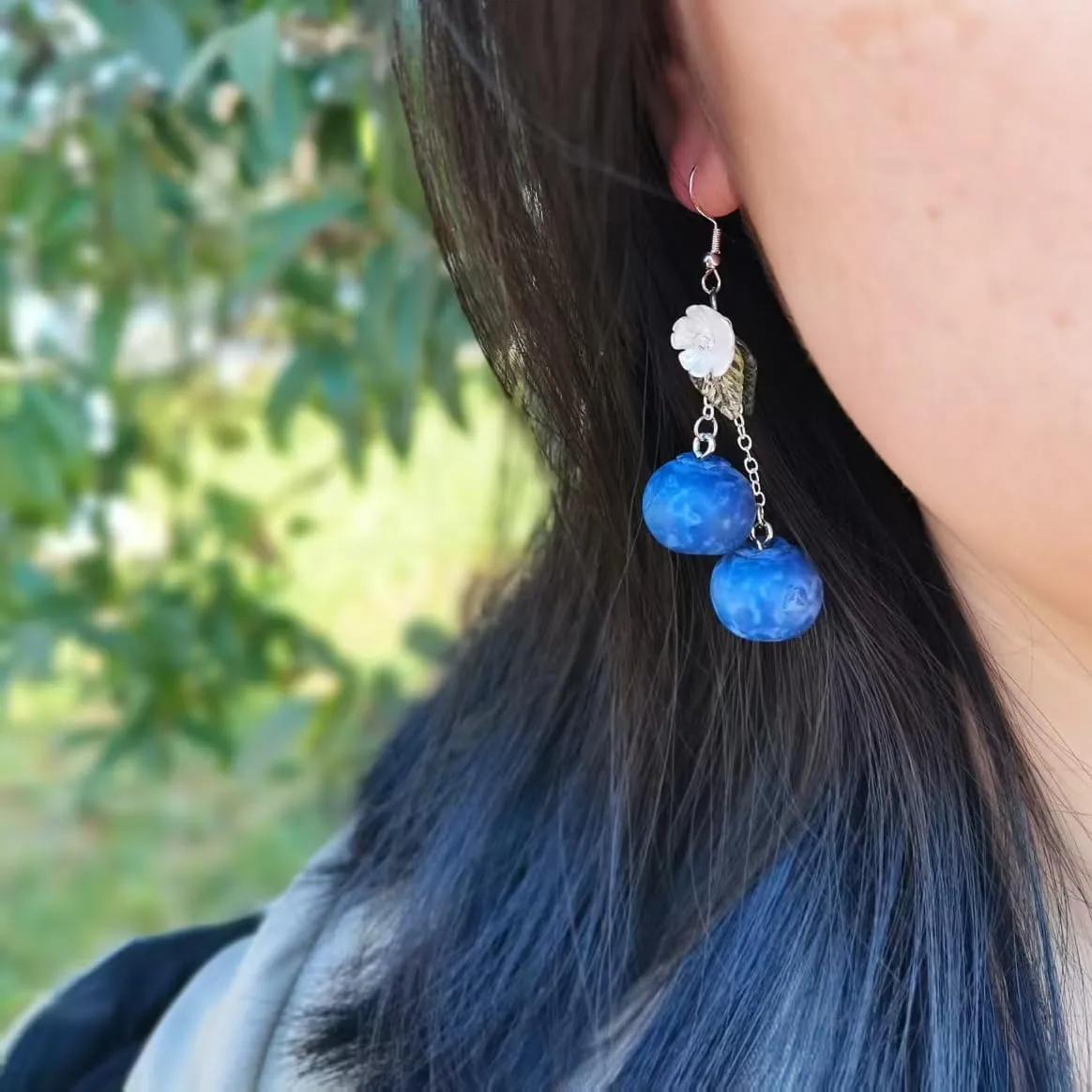 Lemon Blueberry Raspberry Fruit Earring Glass Beaded Dangle Drop Earrings Gold Silver Plated Resin Hypoallergenic Handmade Earrings Cute Fashion Summer Earrings For Women