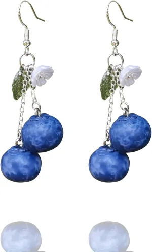 Lemon Blueberry Raspberry Fruit Earring Glass Beaded Dangle Drop Earrings Gold Silver Plated Resin Hypoallergenic Handmade Earrings Cute Fashion Summer Earrings For Women