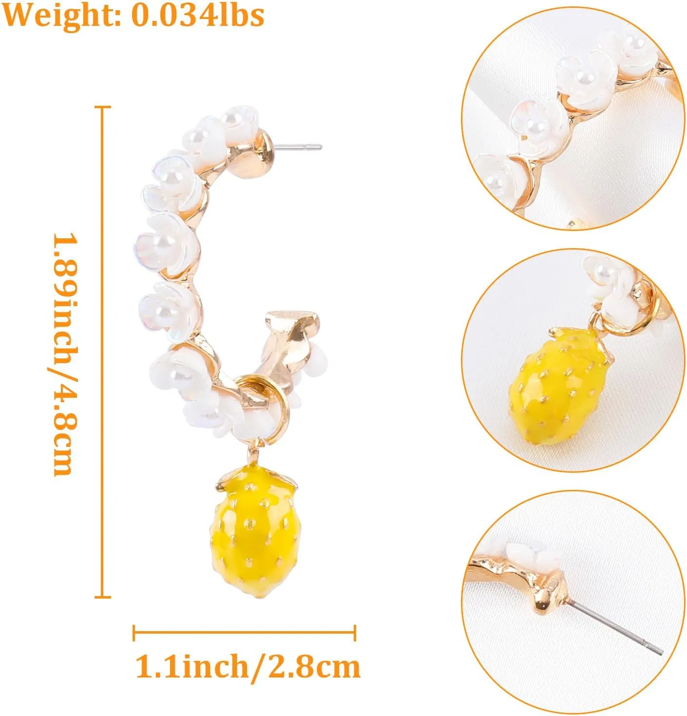 Lemon Dangle Earrings for Women Gold Hoop Lemon Pendant Earrings Refresh Sweet Flower Charm Drop Weird Statement Fruit Earrings Aesthetic Summer Funny Simulation Party Jewelry Gifts