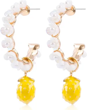 Lemon Dangle Earrings for Women Gold Hoop Lemon Pendant Earrings Refresh Sweet Flower Charm Drop Weird Statement Fruit Earrings Aesthetic Summer Funny Simulation Party Jewelry Gifts