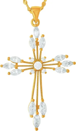 LIFETIME JEWELRY Cubic Zirconia Snowflake Cross Necklace Chain 24k Gold Plated