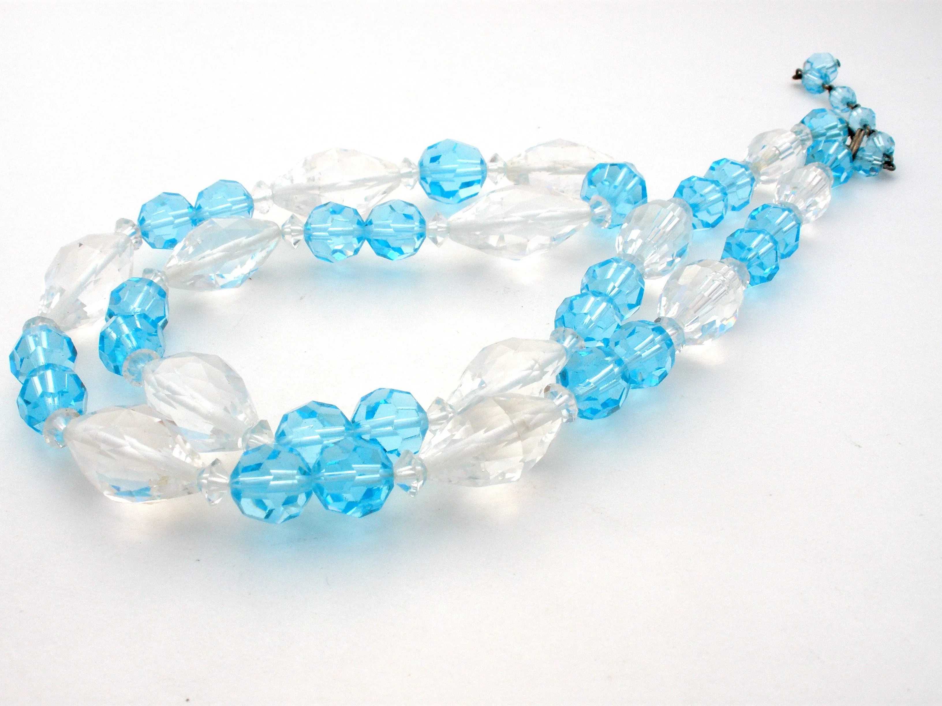 Light Blue & Clear Crystal Bead Necklace Vintage 27"