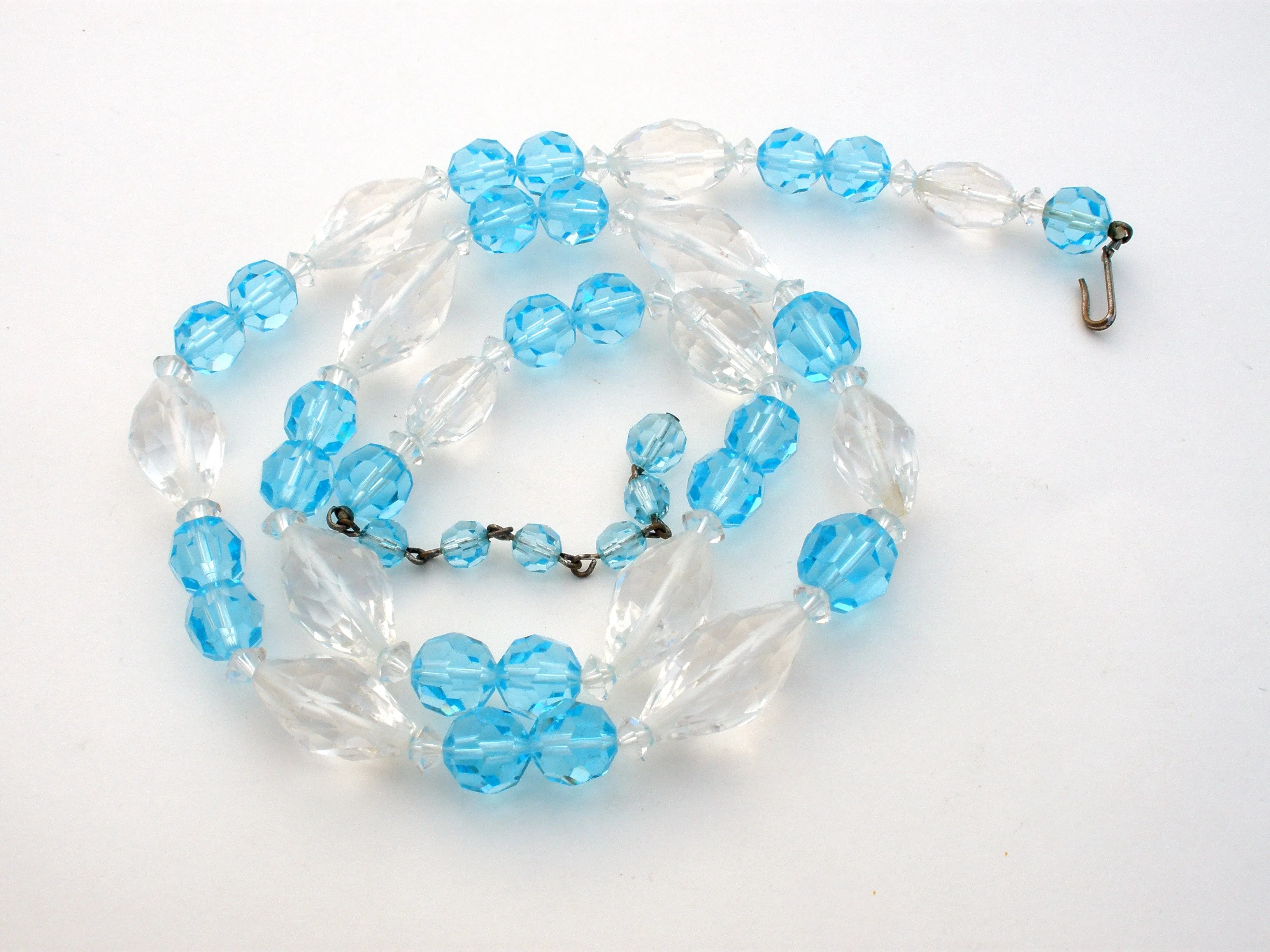 Light Blue & Clear Crystal Bead Necklace Vintage 27"
