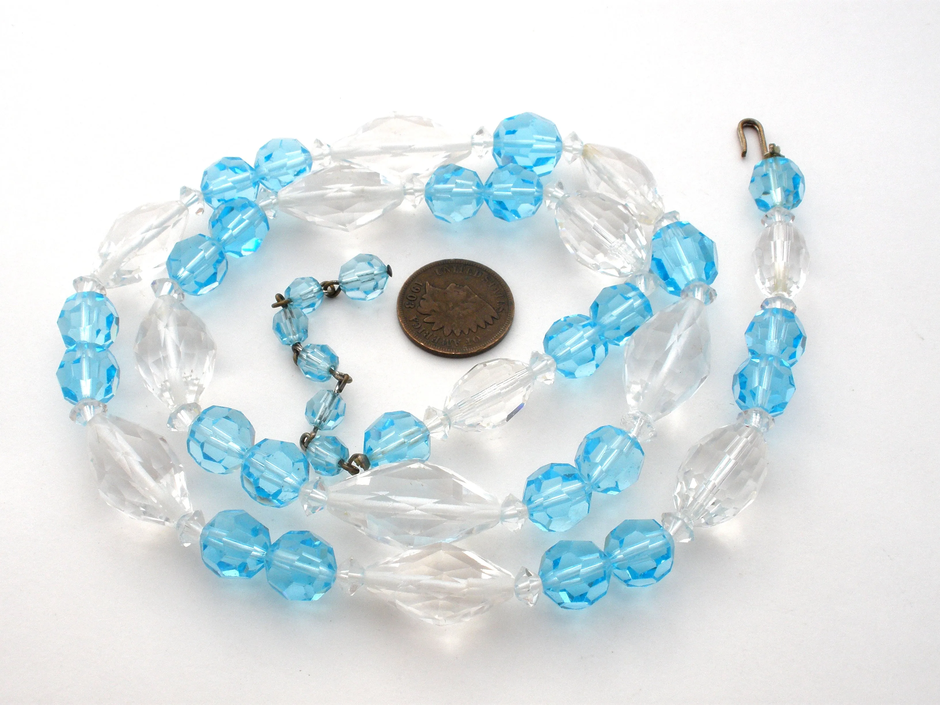 Light Blue & Clear Crystal Bead Necklace Vintage 27"