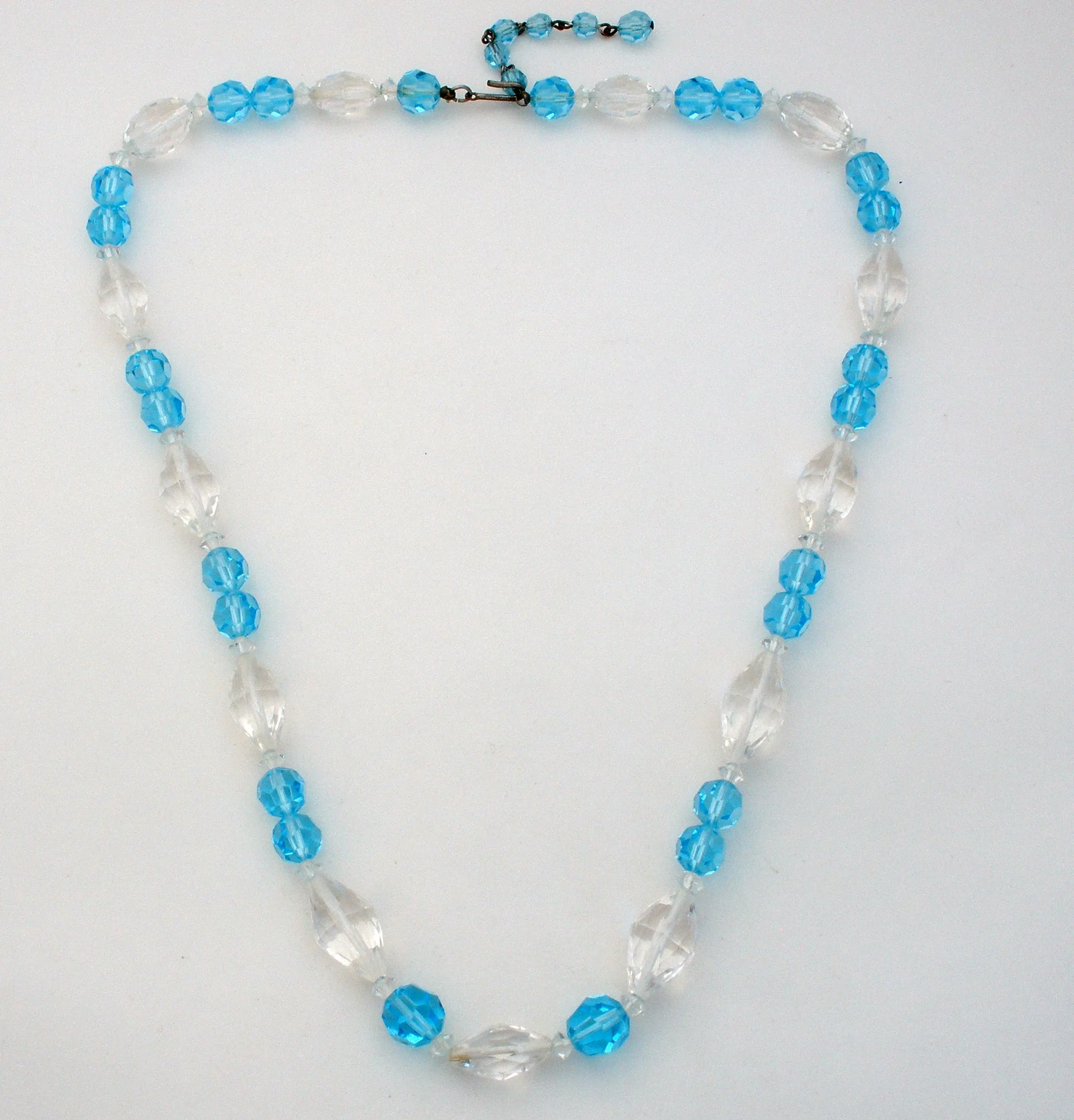 Light Blue & Clear Crystal Bead Necklace Vintage 27"